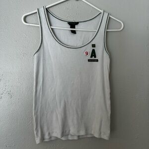 American Eagle Outfitters White Tank Top with Green Trim and Patch Details